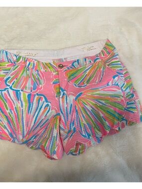Lilly Pulitzer Pink Multicolor Shell-Print Scalloped Shorts